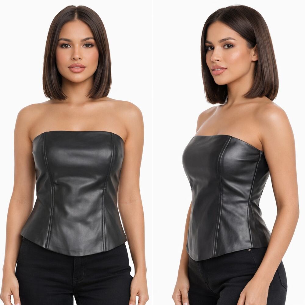 WeWoreWhat Faux Leather Corset Strapless Top Black Womens Size 2
